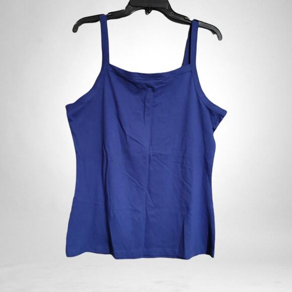 Solid Blue Cami Ruched Tank Top 100% Cotton Size Large - Picture 3 of 5
